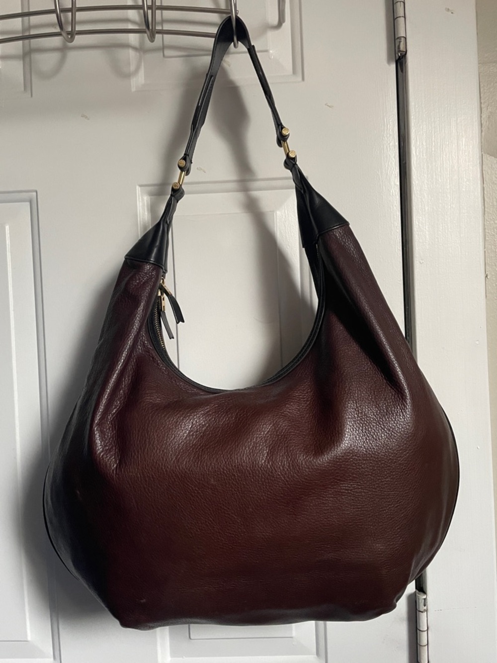 India Hicks Isabella Large Leather Hobo in Deep Brown